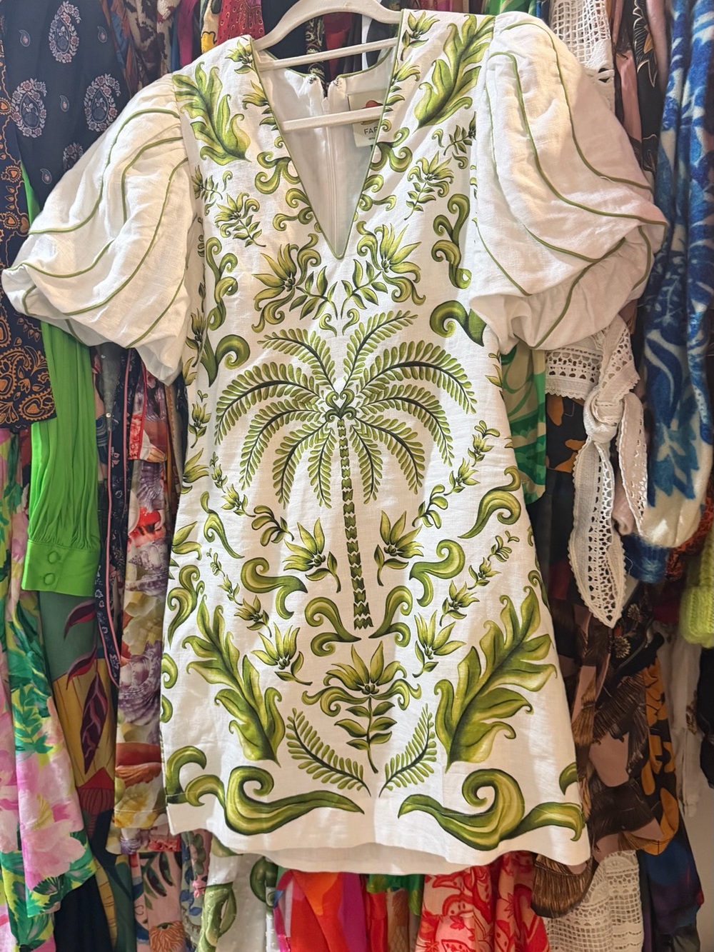 NEW Farm Rio White and Green Floral V-Neck Mini Dress Sz S - Picture 3 of 6